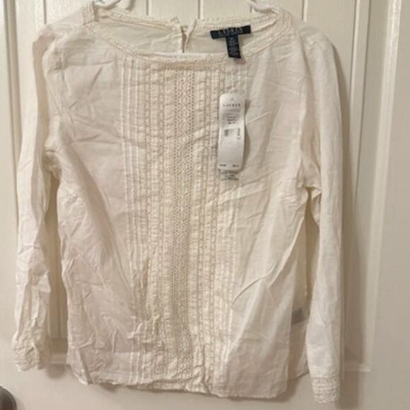 Lauren Ralph Lauren Open Lace Inset Pintuck Blouse NWT M - Picture 2 of 8